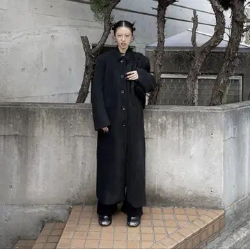 FUZZYKON 코튼 슈퍼 롱 코트 블랙 y2k