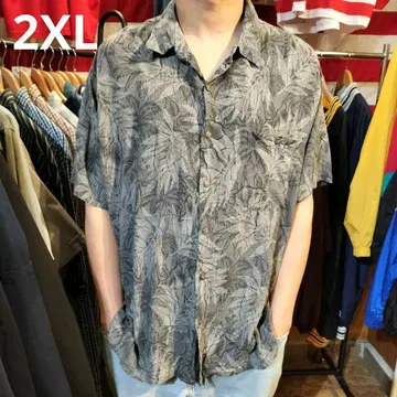 2XL 반팔 알로하 셔츠 하와이안 그레이 USA 구제 의류