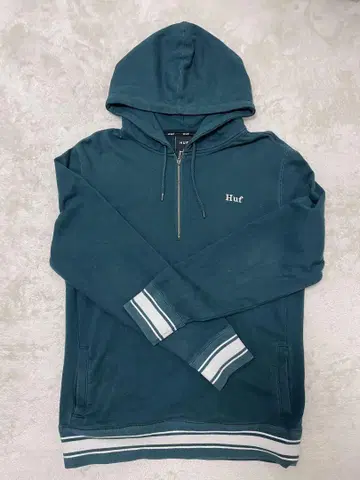 Huf 다크 그린 하프 지퍼 후드티 후드 부착