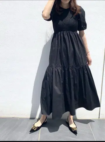 블랙 플레어 롱 스커트 퍼프 슬리브 ZARA
