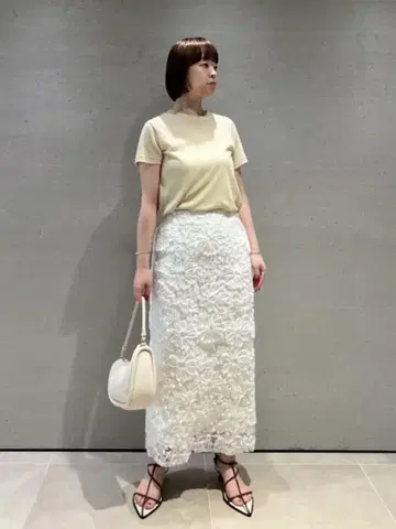 택 포함 새상품 미라 오웬 시어 모티브 패브릭 스트레이트 스커트