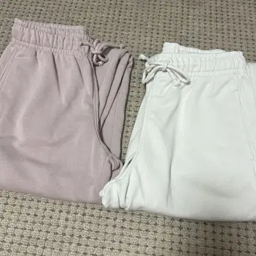 지유 맨투맨 배럴 레그 팬츠 아이보리 & 핑크 세트