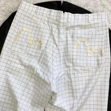 EVISU 치노 팬츠 도트 카모메 격자 무늬 테이퍼드 2턱 슬랙스 6