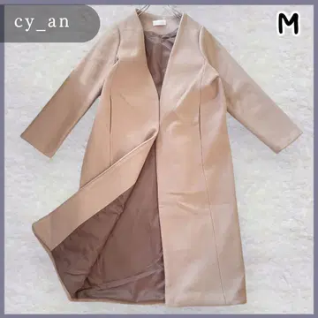 노카라 롱 코트 V 넥 베이지 M 시안 자켓 포켓