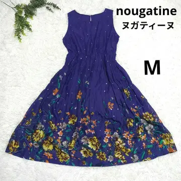 nougatine 꽃무늬 슬리브리스 플레어 원피스 네이비 M