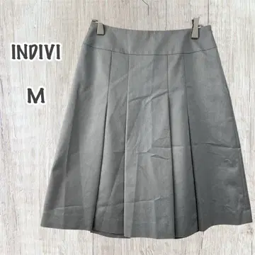 INDIVI 플리츠 스커트 미디 기장 (M) 그레이 포멀 캐주얼