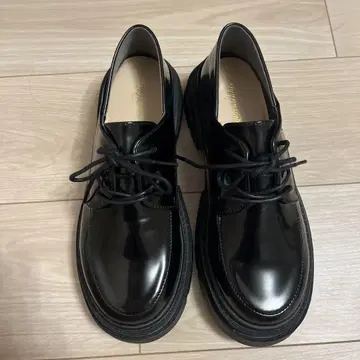 플랫폼 레이스업 슈즈 로퍼 블랙 여성 신발 통굽