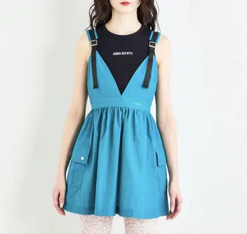 ANNA SUI NYC 스포츠 와셔 네온 미니 드레스 그린