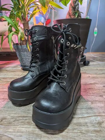블랙 부츠 체인 레이스업 LL 사이즈