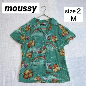 moussy 마우지 알로하 셔츠 리조트 셔츠 그린 꽃무늬 올 패턴 M