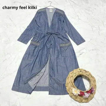 킬키 데님풍 롱 원피스 가디건 가운 리본