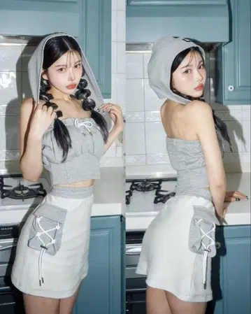 그레이 후드 부착 셋업