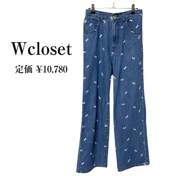 Wcloset 리본 자수 와이드 스트레이트 데님 팬츠