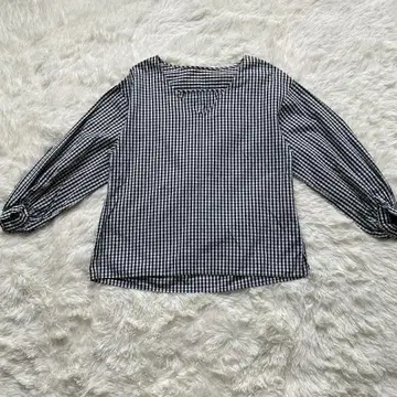 Spick and Span 깅엄 체크 볼륨 소매 블라우스