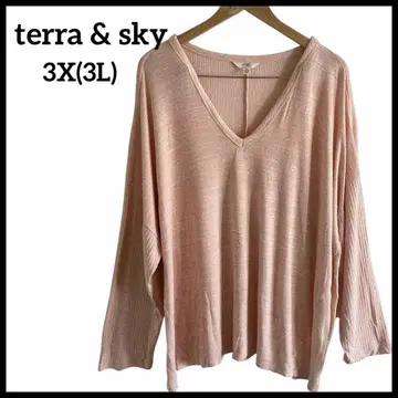terra & sky [3X] 핑크 V 넥 긴팔 상의 해외 구제 의류