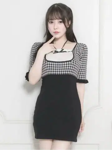 pium 도리 깅엄 니트 카페 원피스