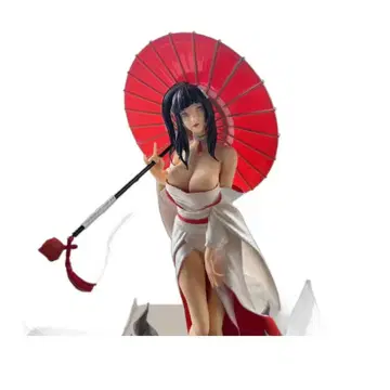 기모노 피규어 빨간색과 흰색 우산 포함