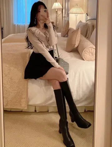블랙 니하이 부츠 하이 힐 24.5cm