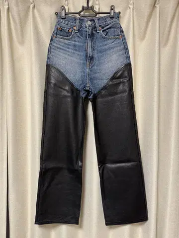 moussy F/LEATHER COMBI STRAIGHT 가죽 데님