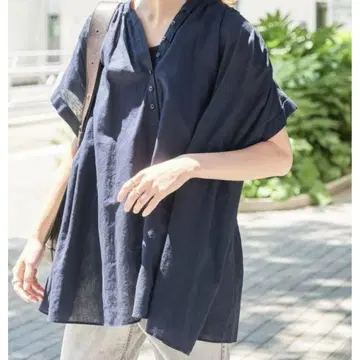 스픽 앤 스팬 코튼 린넨 개더 프렌치 슬리브 셔츠 24ss