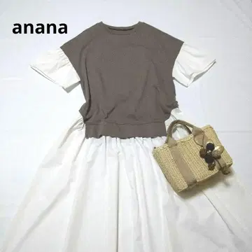 anana 소재 배색 롱 원피스 드롭 숄더 루즈한