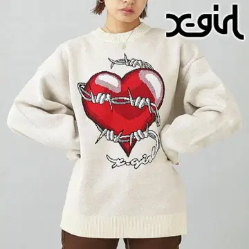 X-girl 하트 바 베드 와이어 자카드 니트 탑