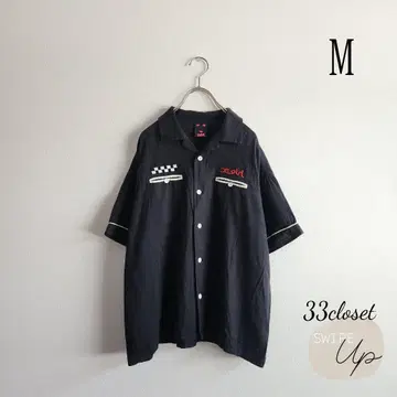 엑스걸 반팔 볼링 셔츠 드롭 숄더 로고 블랙 M