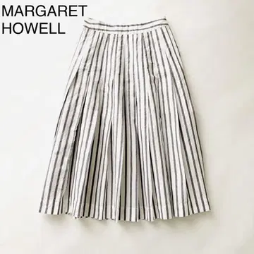 1713A 마가렛호웰 린넨 혼방 턱 스커트 스트라이프 화이트 모카