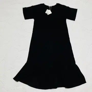 엠마 테일러 코튼 와플 플레어 드레스 반팔 블랙 택 포함 새상품