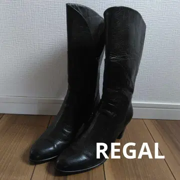 REGAL 리갈 블랙 가죽 부츠 미들 힐 지퍼