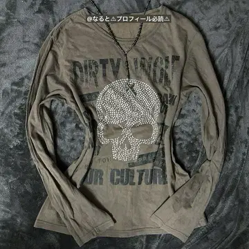 grunge 헤이세이 갸루 해골 스컬 롱 T 큐빅 00s