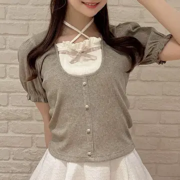 evelyn 에블린 상의 베이지 넥 리본 TP