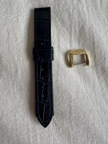 네이비 가죽 시계 벨트 15mm 골드 버클