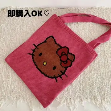 키티 토트백 y2k 니트 백 갸루 일광화상 키티 헤이세이 핑크