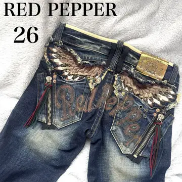 REDPEPPER 레드 페퍼 데님 자수 깃털 플레어 데님 부츠 컷