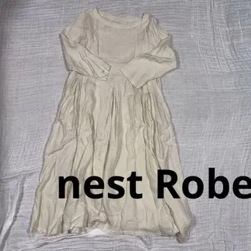 nestRobe 네스트로브 긴팔 린넨 턱 플레어 원피스 린넨 아이보리