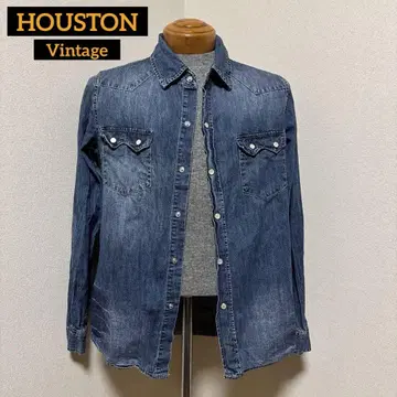 레어 블랙 택 HOUSTON 휴스턴 데님 웨스턴 셔츠 주름 가공