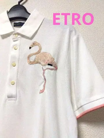 ETRO 플라밍고 자수 화이트 피케 셔츠