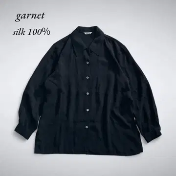 Z9-024 가넷 실크 100% 블라우스 셔츠 L 블랙 유연함