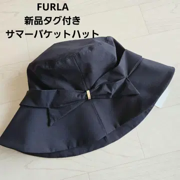 FURLA 블랙 리본 포함 버킷 햇 훌라 썸머 햇