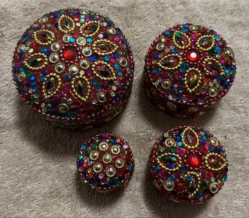 비즈 장식 꽃무늬 소품함 4개 세트 레드 마트료시카 인디아 핸드