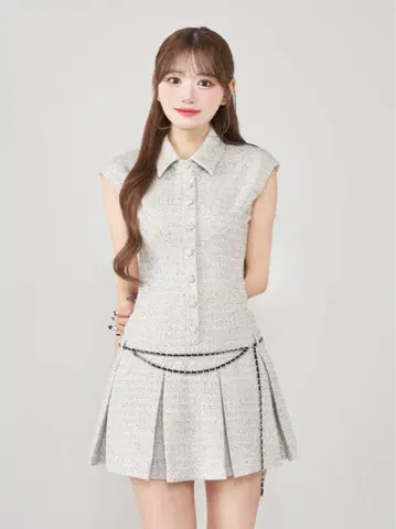 Darich 다리치 체인 벨트 트위드 미니 원피스 WHT 화이트