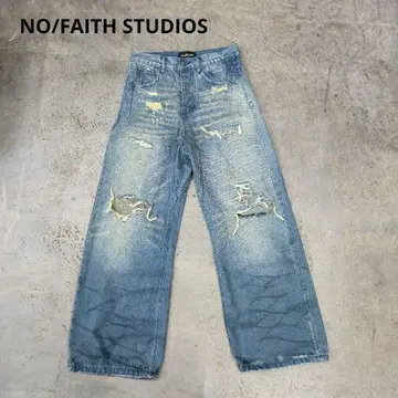 NO/FAITH STUDIOS 데미지 데님 와이드 팬츠 배기