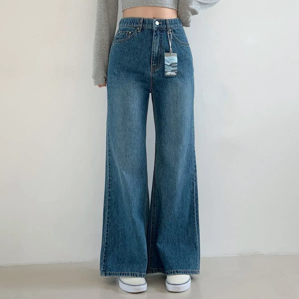 (상태최상) 와이드 데님 청바지 롱팬츠 진청 S사이즈 밴딩