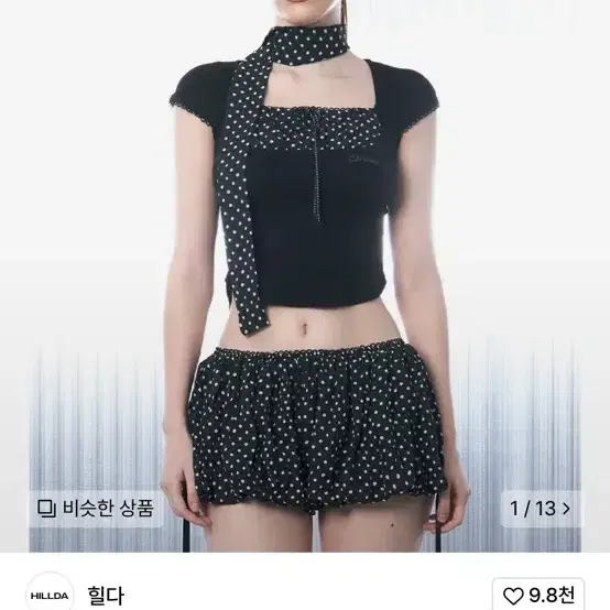 【HILLDA】★ドット スクエア クロップ トップ★ ドットスクエアクロップトップ [Black] - HILLDA | 60% - アジア
