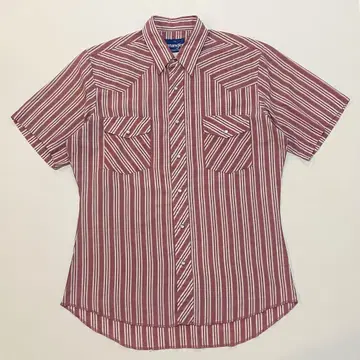 80s Wrangler 랭글러 반팔 스트라이프 웨스턴 셔츠 핑크 M