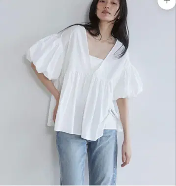 코튼 개더 퍼프 슬리브 블라우스