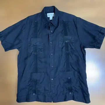 Signature 100% 린넨 쿠바 셔츠 XL 블랙