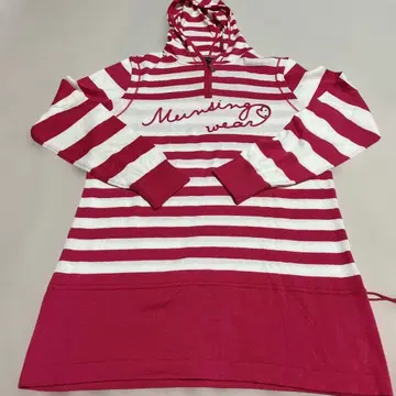 Munsingwear 후드 부착 후드티 핑크/화이트 스트라이프 L