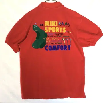 90s mikihouse 미키 스포츠 백 로고 자수 피케 셔츠 빨간색